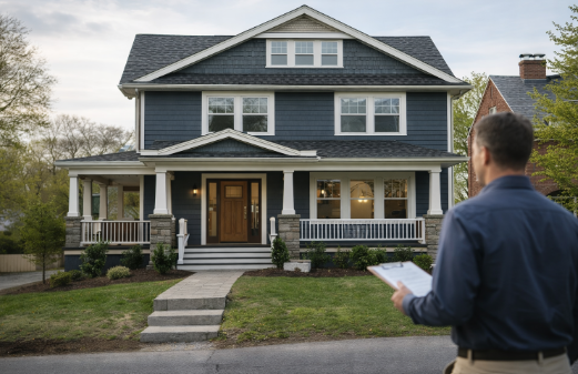 Renovated fix and flip home in Massachusetts with an investor reviewing the property.