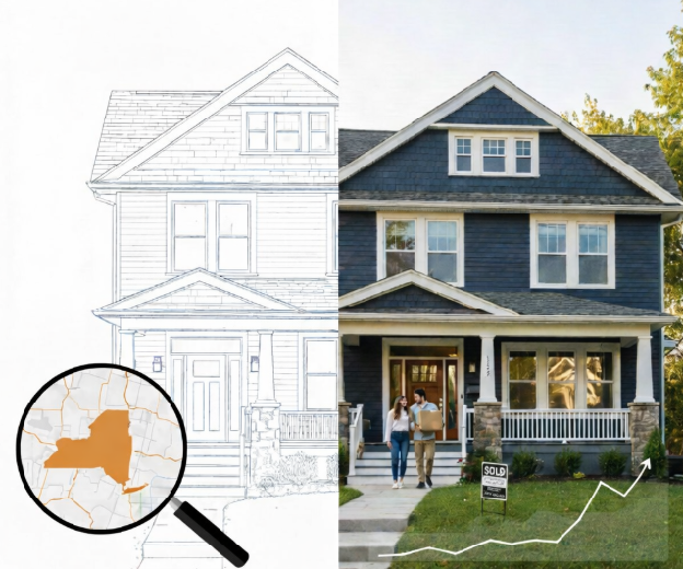 Modern renovated single-family home in Buffalo NY, representing the 2026 fix and flip investment strategy and hard money financing trends.