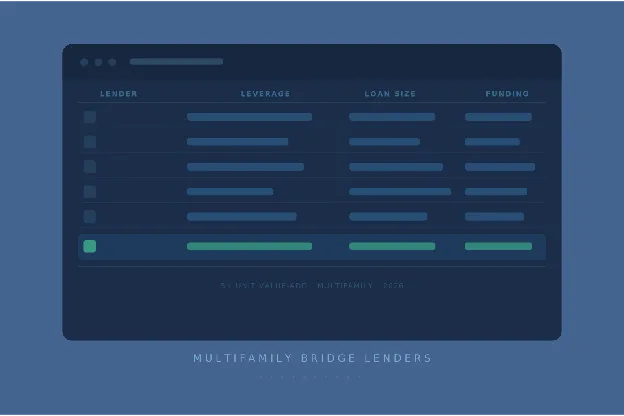 Illustration of a comparison table for multifamily bridge lenders